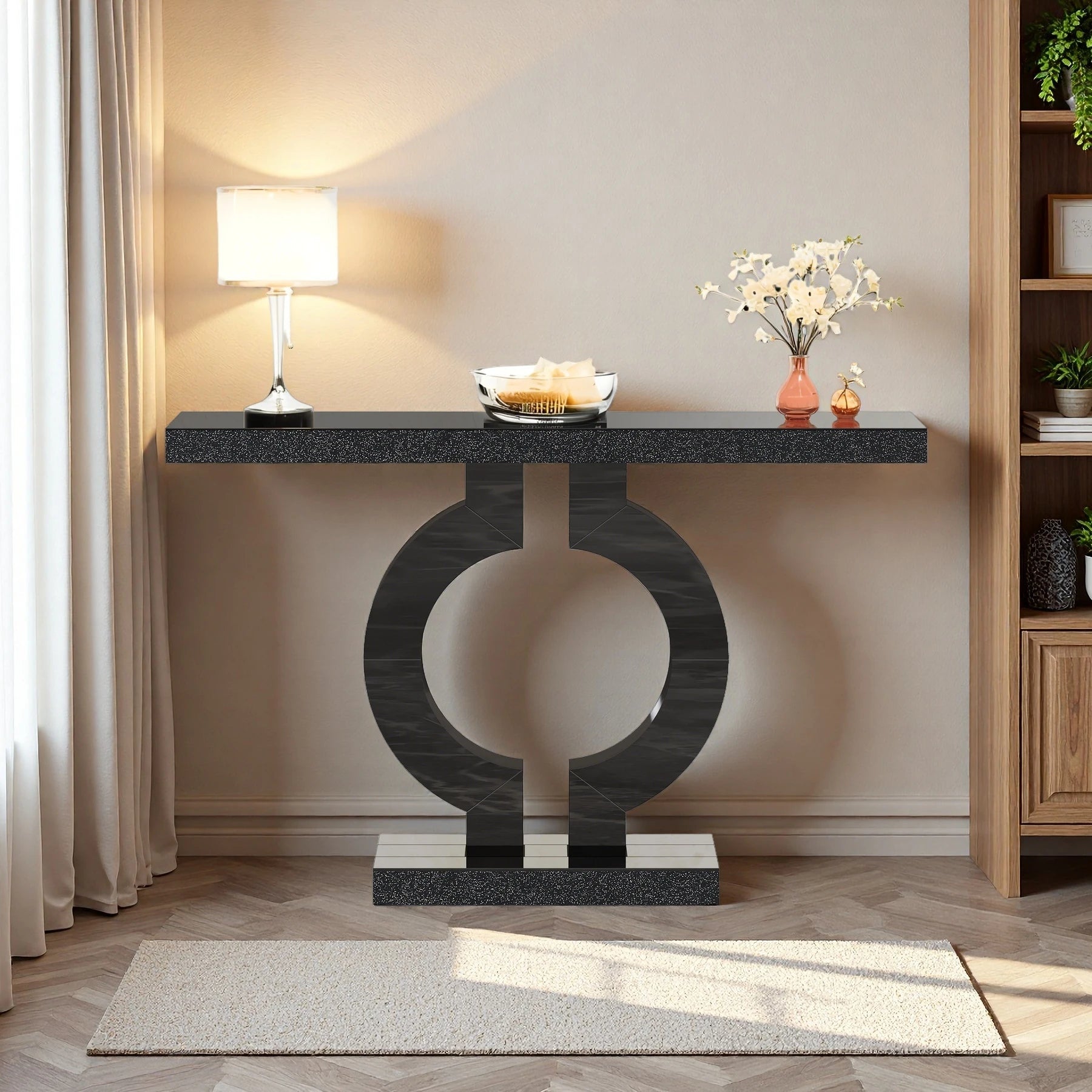 Black Marble-Effect Modern Console Table - Sculptural Entryway & Sofa Table | Luxury Home Accessories | Heulog Glow