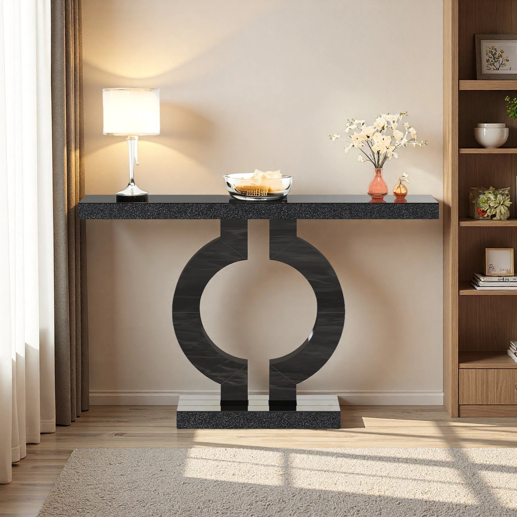Black Marble-Effect Modern Console Table - Sculptural Entryway & Sofa Table | Luxury Home Accessories | Heulog Glow