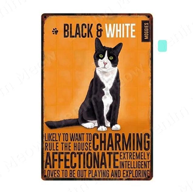 Black & White Cat Tin Sign | Luxury Home Accessories | Heulog Glow