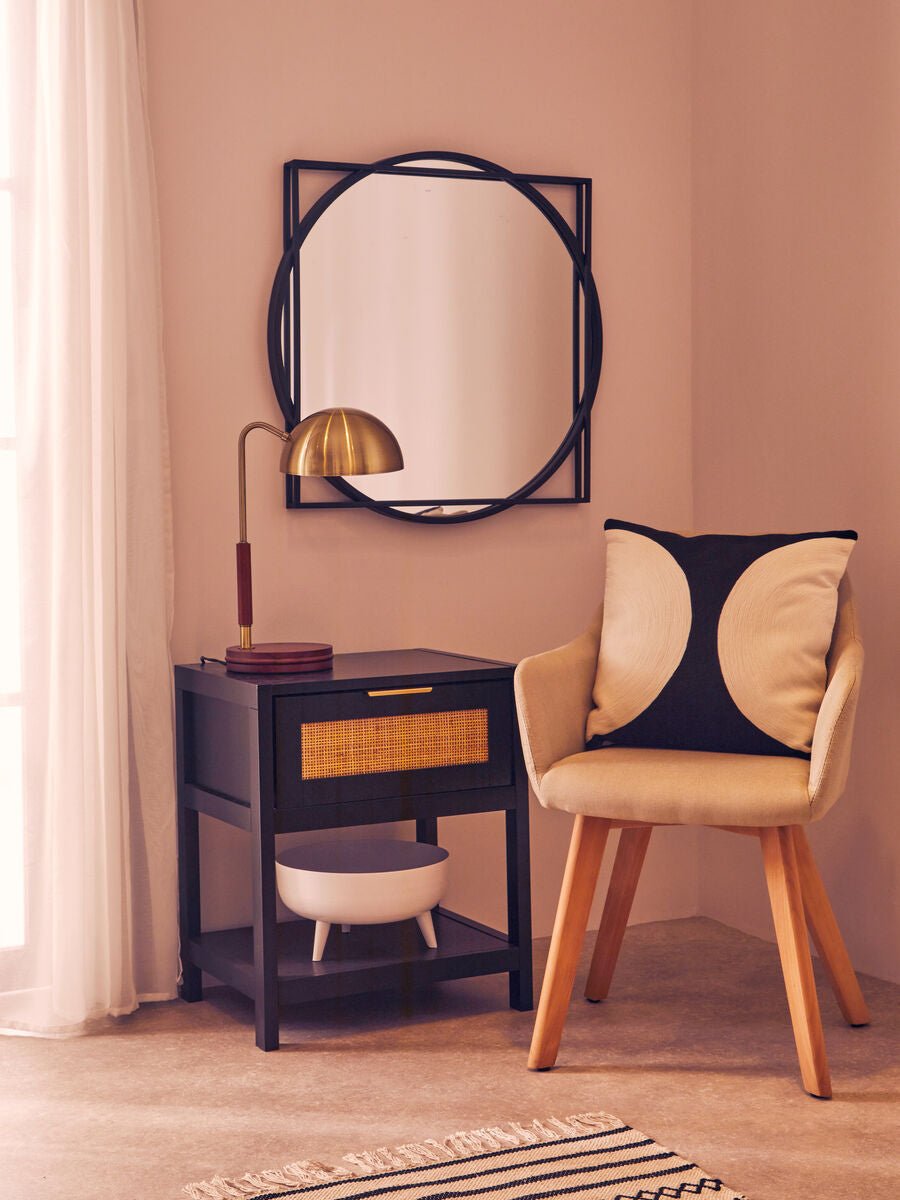 Black Wooden Bedside Table with Natural Rattan 1 Drawer | Sherman | Luxury Home Accessories | Heulog Glow