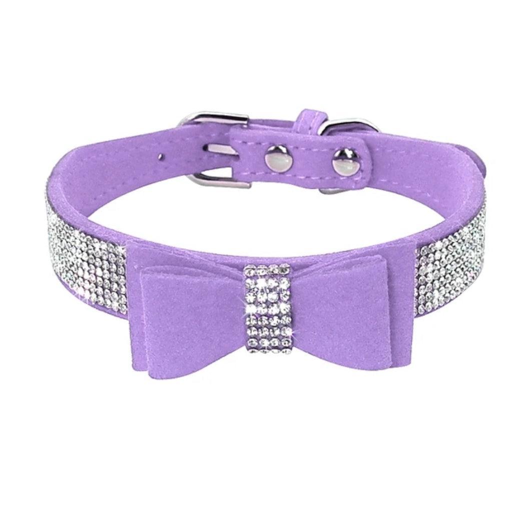 Bling Rhinestone Suede Leather Bowknot Dog Collar - CLEARANCE | Luxury Home Accessories | Heulog Glow