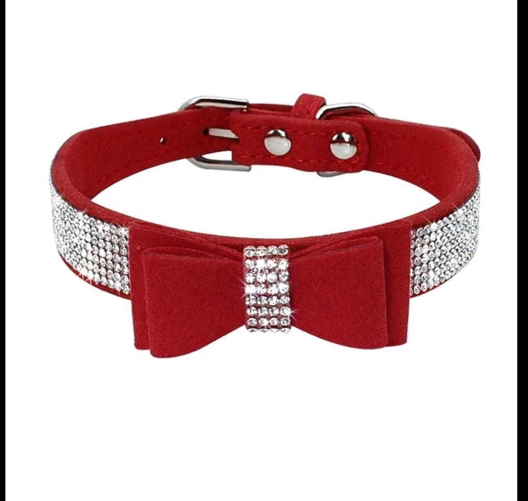 Bling Rhinestone Suede Leather Bowknot Dog Collar - CLEARANCE | Luxury Home Accessories | Heulog Glow
