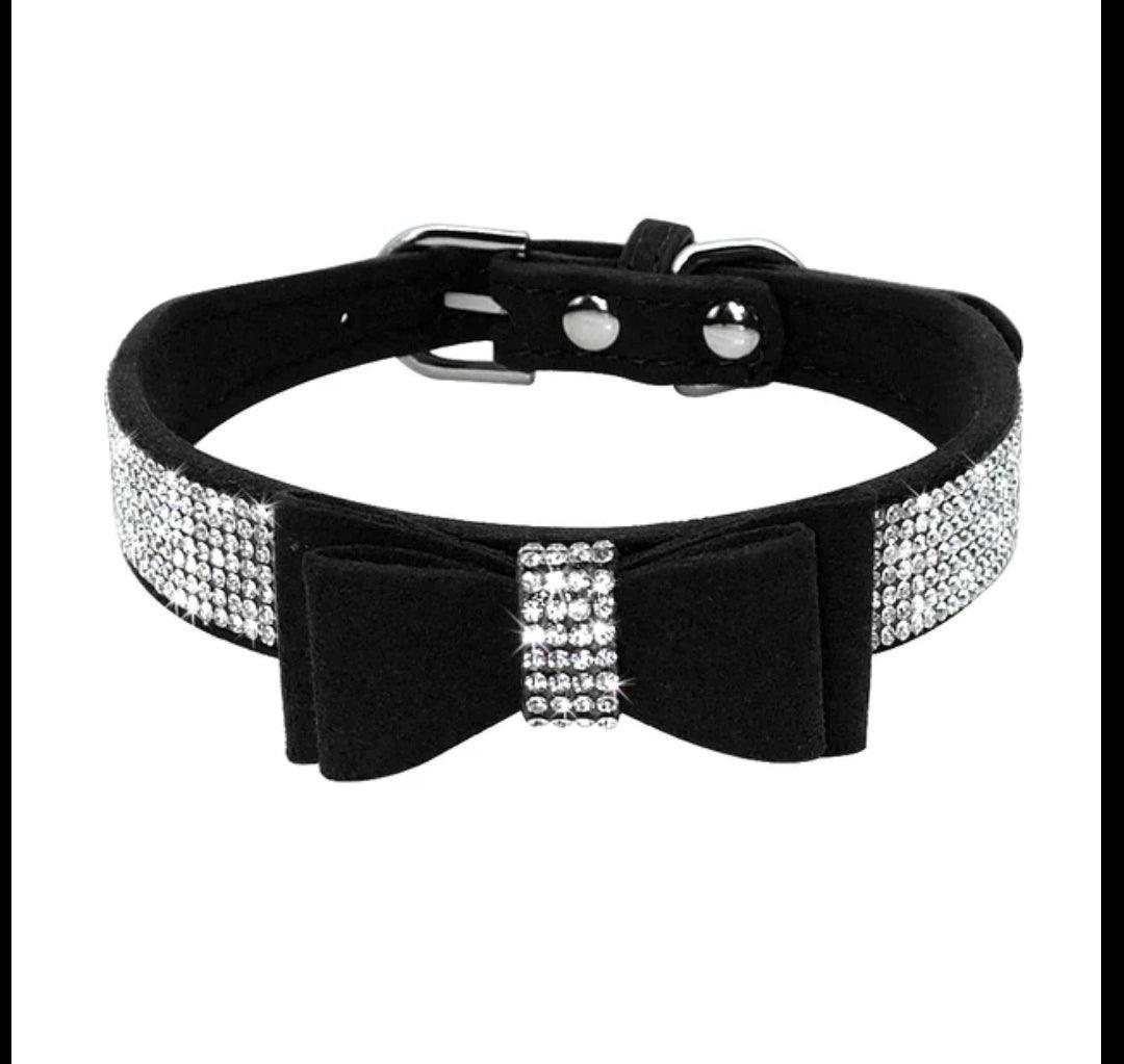 Bling Rhinestone Suede Leather Bowknot Dog Collar - CLEARANCE | Luxury Home Accessories | Heulog Glow