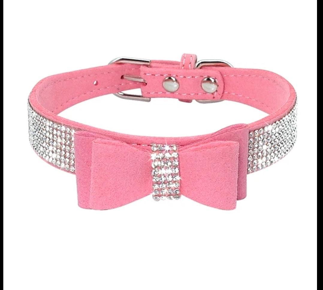 Bling Rhinestone Suede Leather Bowknot Dog Collar - CLEARANCE | Luxury Home Accessories | Heulog Glow