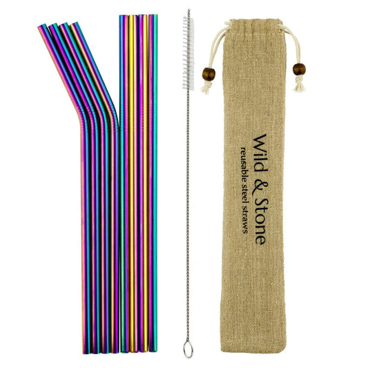 Reusable Stainless Steel Drinking Straws - Rainbow - 8 Pack