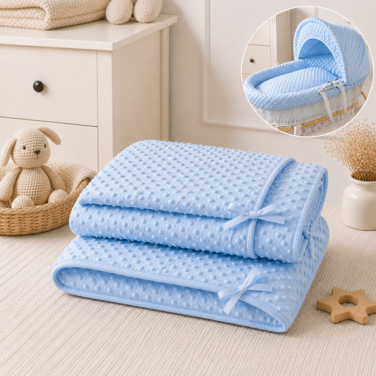 Blue Dimple Moses Basket Bedding Set (Basket Not Included!) | Luxury Home Accessories | Heulog Glow