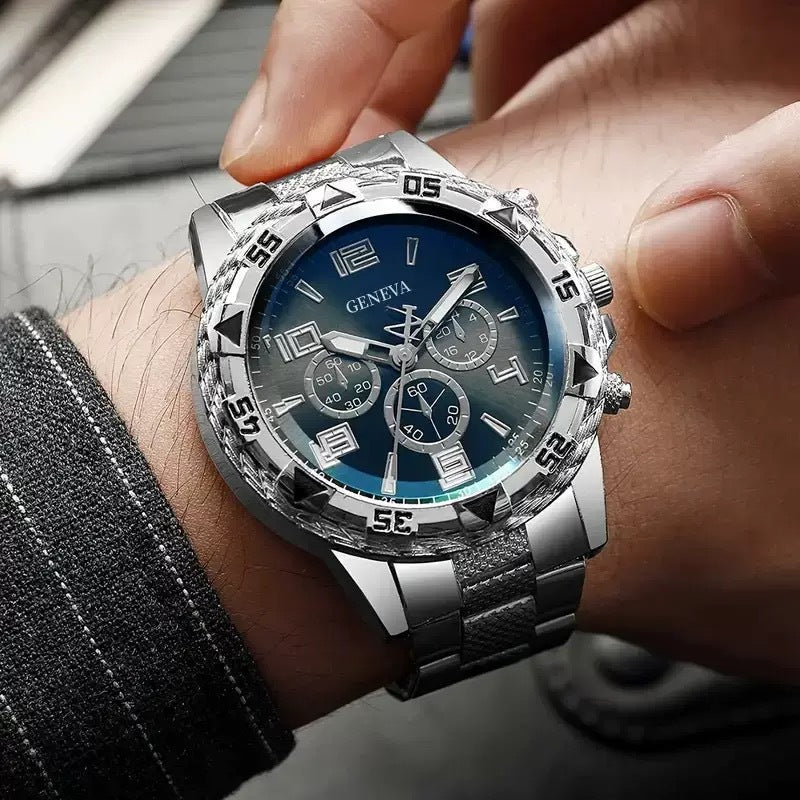 Blue Light Glass Men's Business Steel Belt Quartz Watch | Luxury Home Accessories | Heulog Glow