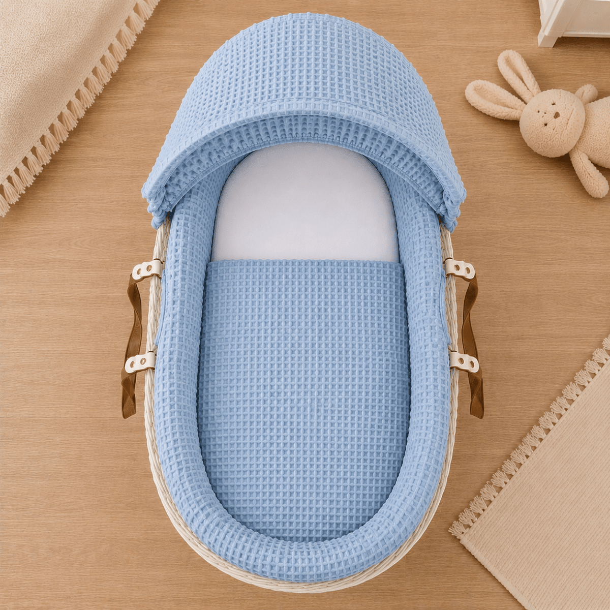 Blue Waffle Moses Basket Bedding Set (Basket Not Included!) | Luxury Home Accessories | Heulog Glow