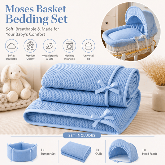 Blue Waffle Moses Basket Bedding Set (Basket Not Included!) | Luxury Home Accessories | Heulog Glow