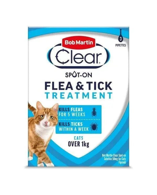 Bob Martin Clear Cat Spot On Flea & Tick Treatment 5 Week 3 pipettes | Luxury Home Accessories | Heulog Glow