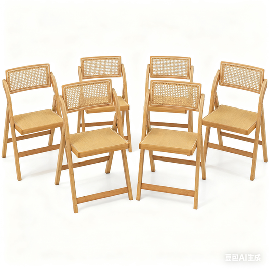 Boho Accent Rattan Cane Folding Chairs Set of 6 Bamboo Dining Chairs