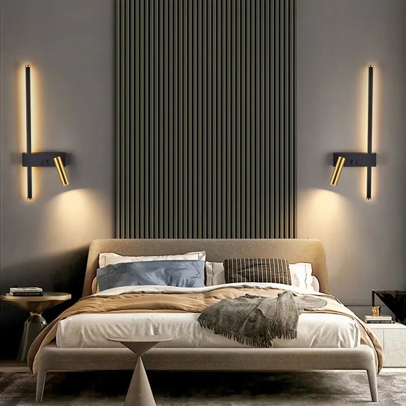 Bold Gold Black LED Wall Lamp Dual Switch Reading Light Bedside | Luxury Home Accessories | Heulog Glow
