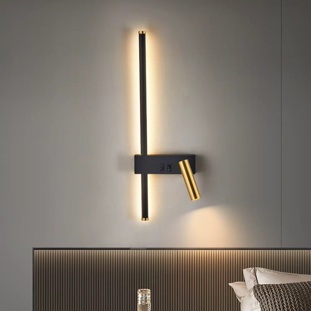 Bold Gold Black LED Wall Lamp Dual Switch Reading Light Bedside | Luxury Home Accessories | Heulog Glow
