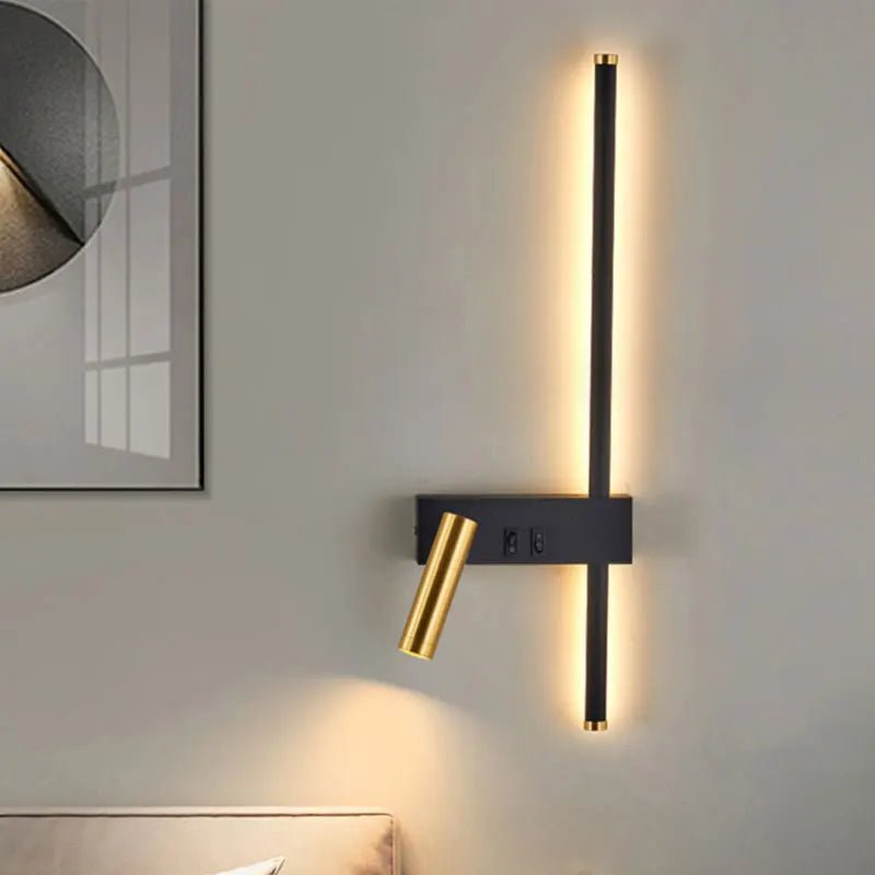 Bold Gold Black LED Wall Lamp Dual Switch Reading Light Bedside | Luxury Home Accessories | Heulog Glow