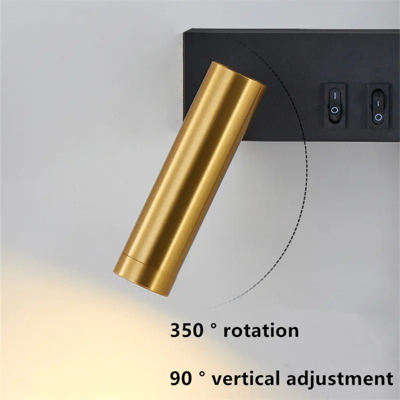 Bold Gold Black LED Wall Lamp Dual Switch Reading Light Bedside | Luxury Home Accessories | Heulog Glow