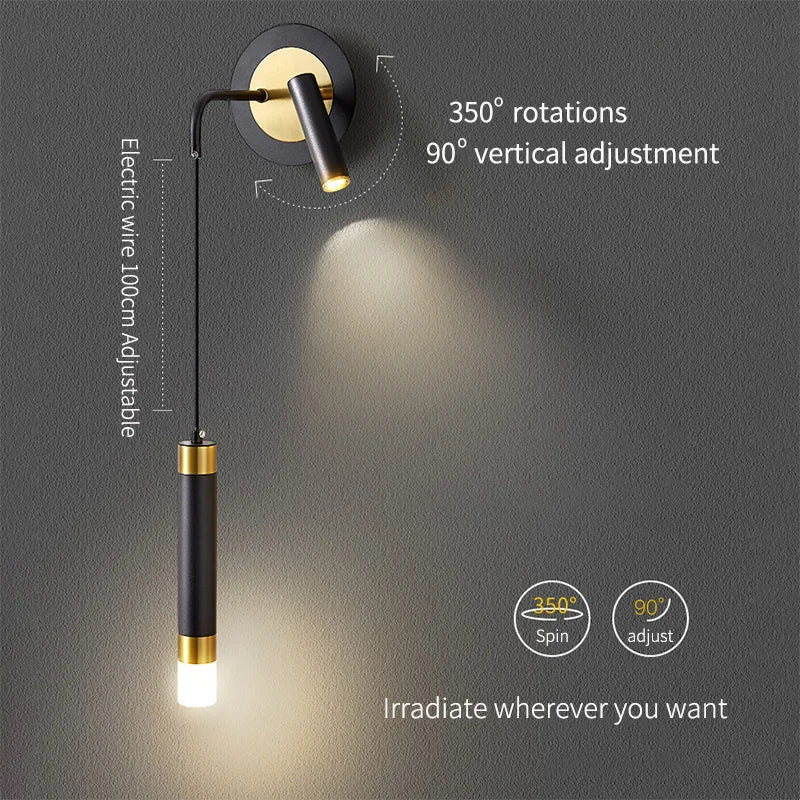 Bold Gold Wall Lamp with Reading Light - LED Warm White Lighting | Luxury Home Accessories | Heulog Glow