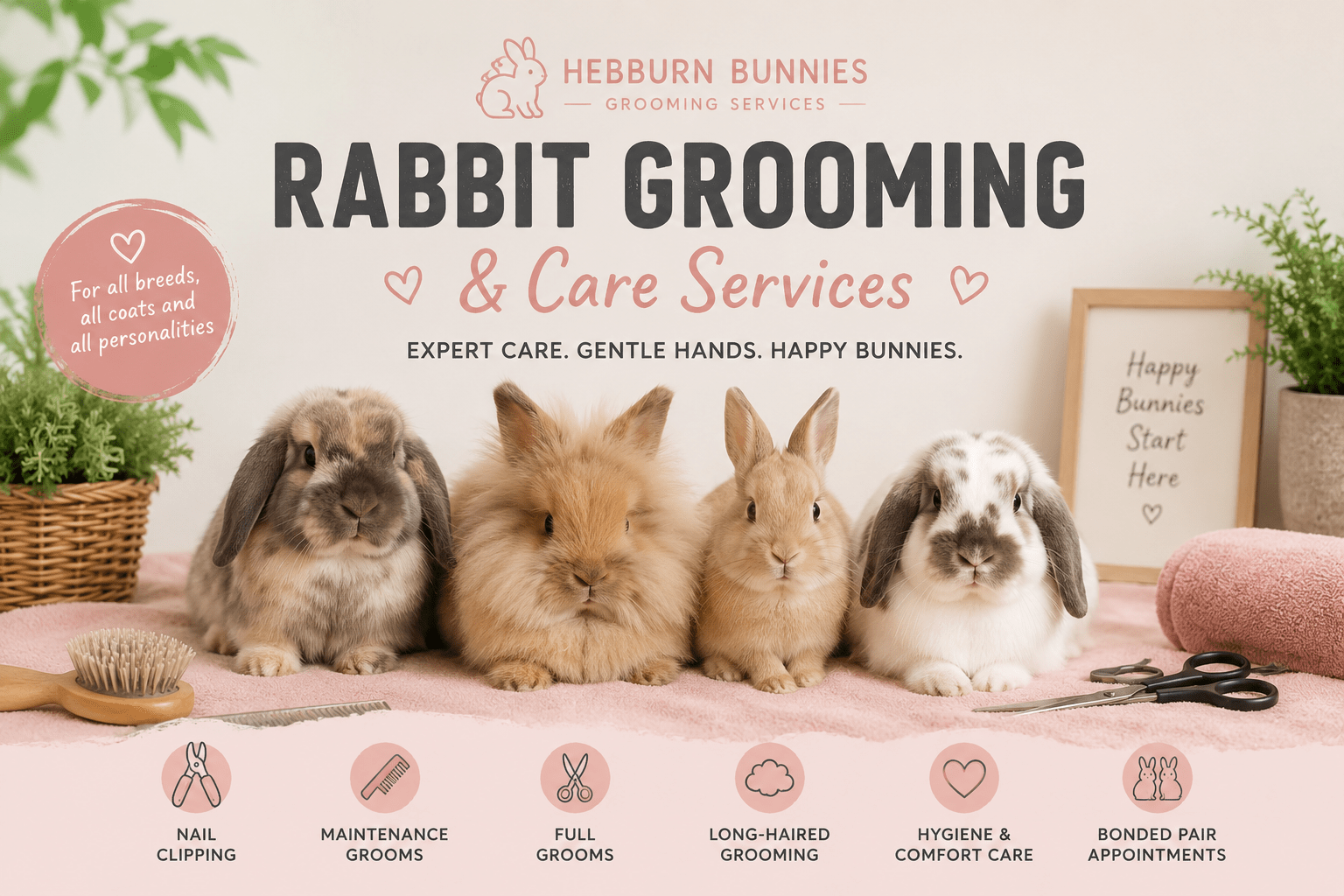 Bonded Pair Full Rabbit Groom | Hebburn Bunnies | Luxury Home Accessories | Heulog Glow