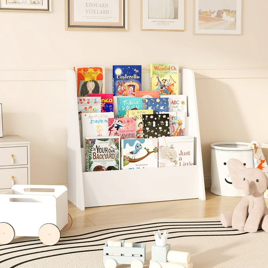 4-Tier Kids Bookshelf with Deep Compartments for Kids Bedroom-White