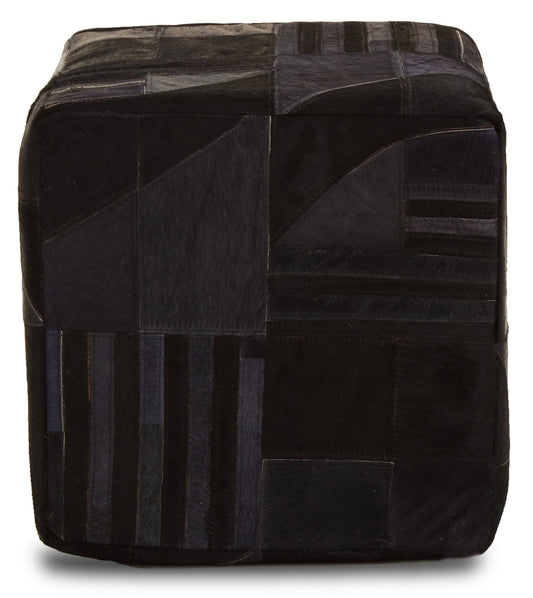 Bosie Safira Black And Grey Deco Hair on Leather Pouffe | Luxury Home Accessories | Heulog Glow