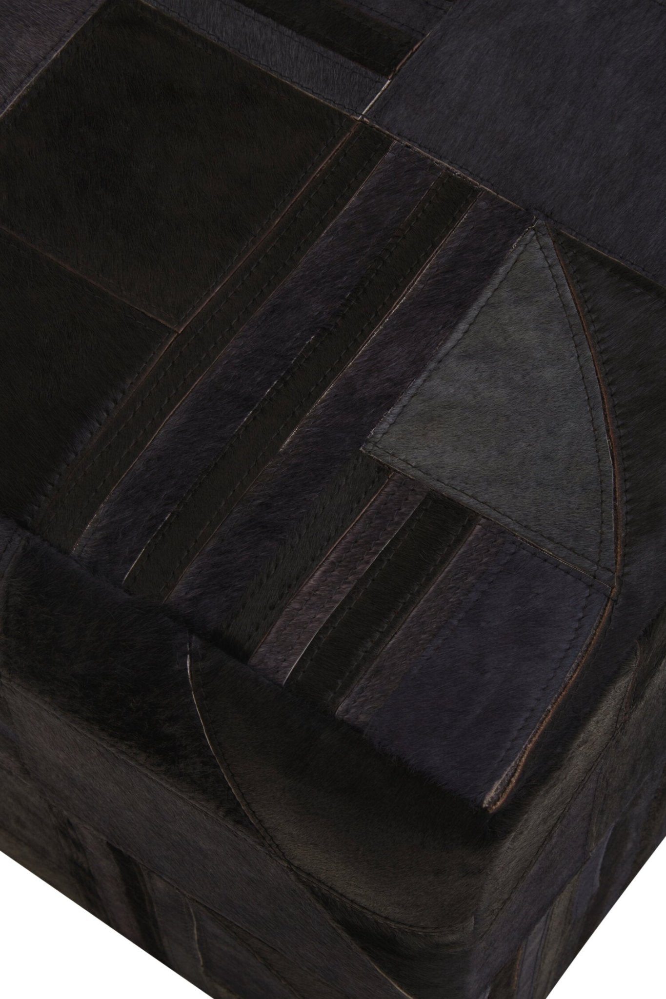 Bosie Safira Black And Grey Deco Hair on Leather Pouffe | Luxury Home Accessories | Heulog Glow