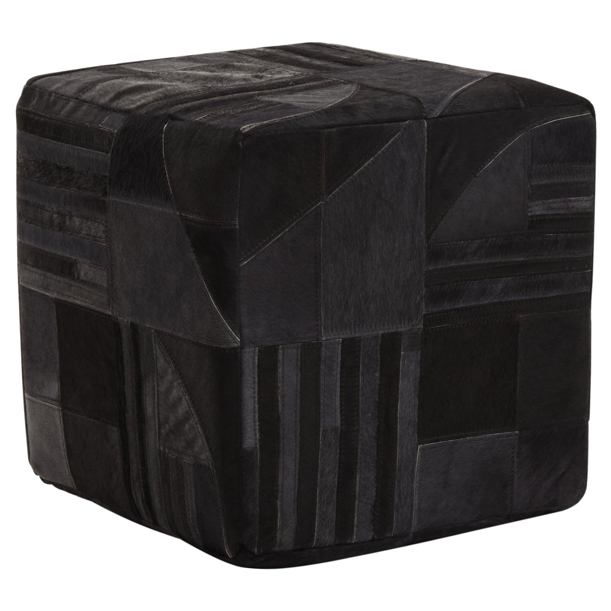 Bosie Safira Black And Grey Deco Hair on Leather Pouffe | Luxury Home Accessories | Heulog Glow