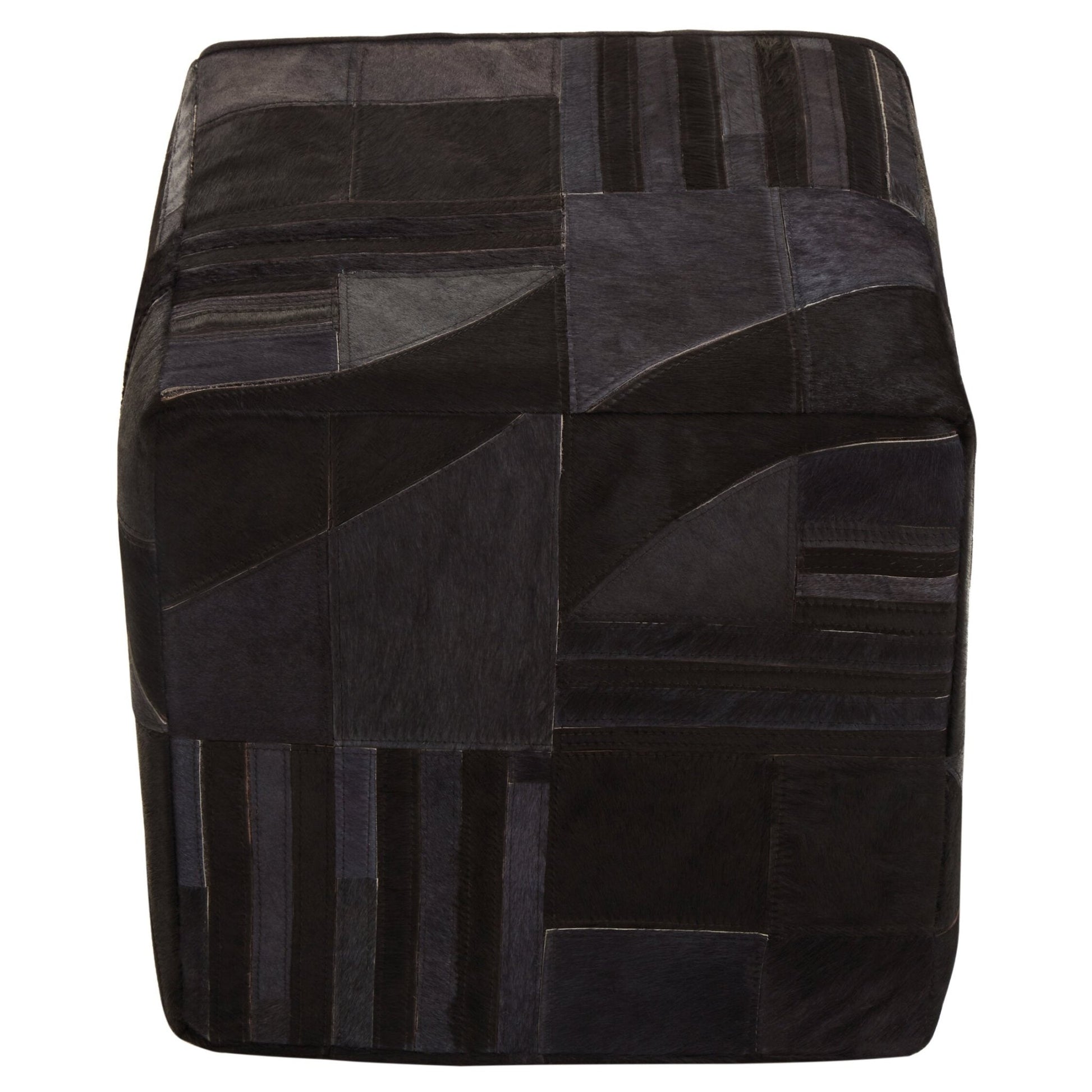 Bosie Safira Black And Grey Deco Hair on Leather Pouffe | Luxury Home Accessories | Heulog Glow
