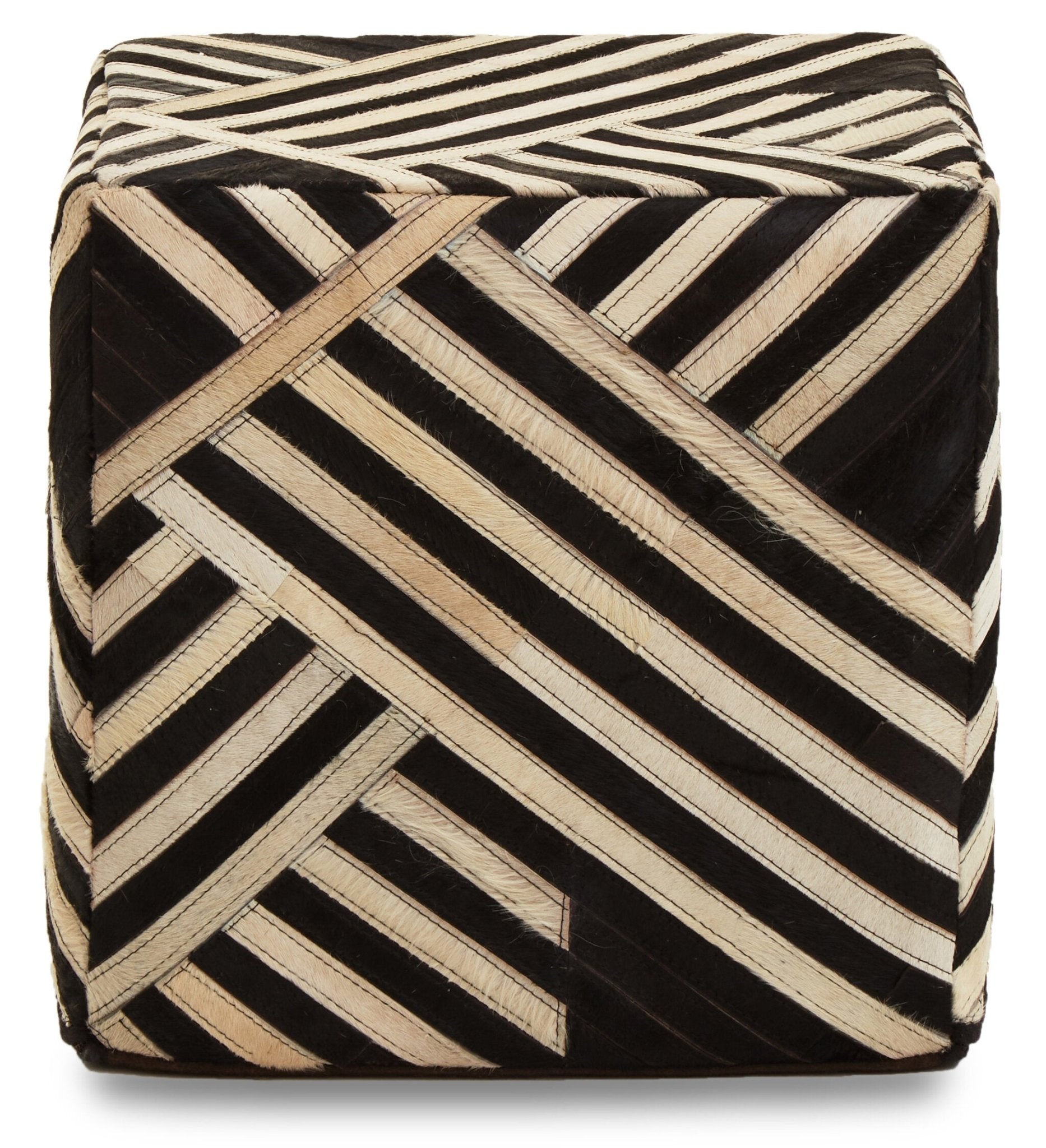 Bosie Safira Black And White Stripe Leather Pouffe | Luxury Home Accessories | Heulog Glow