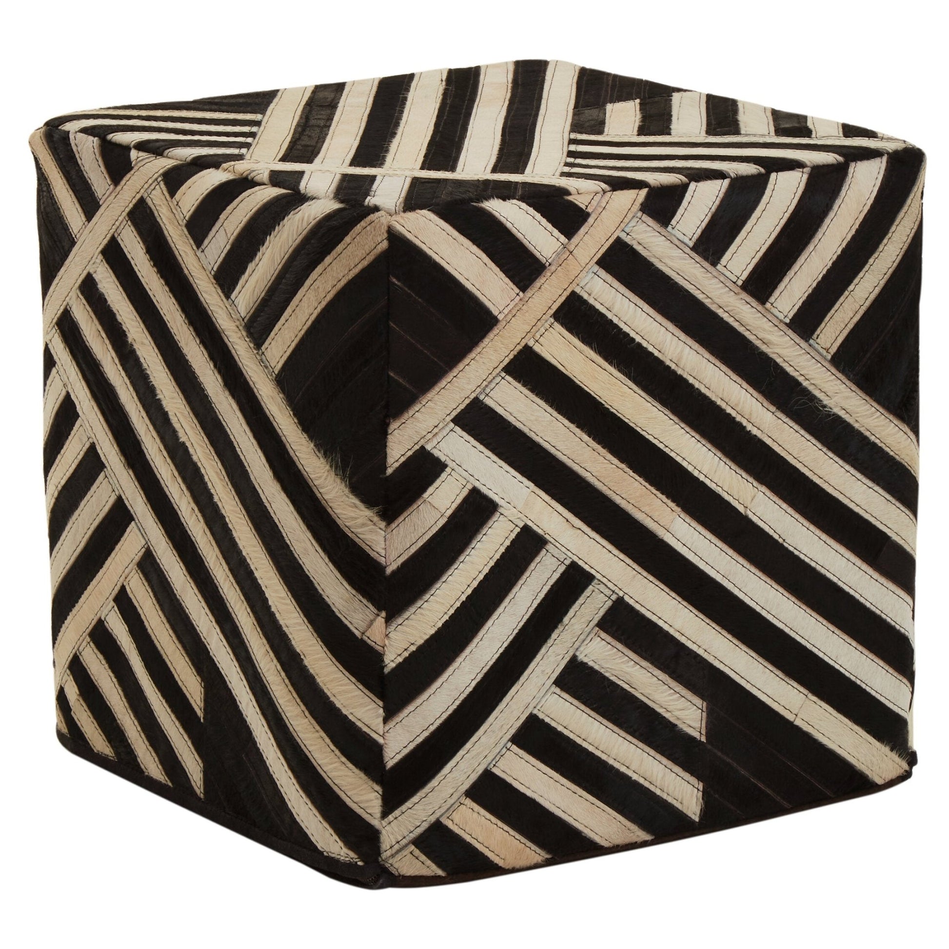 Bosie Safira Black And White Stripe Leather Pouffe | Luxury Home Accessories | Heulog Glow