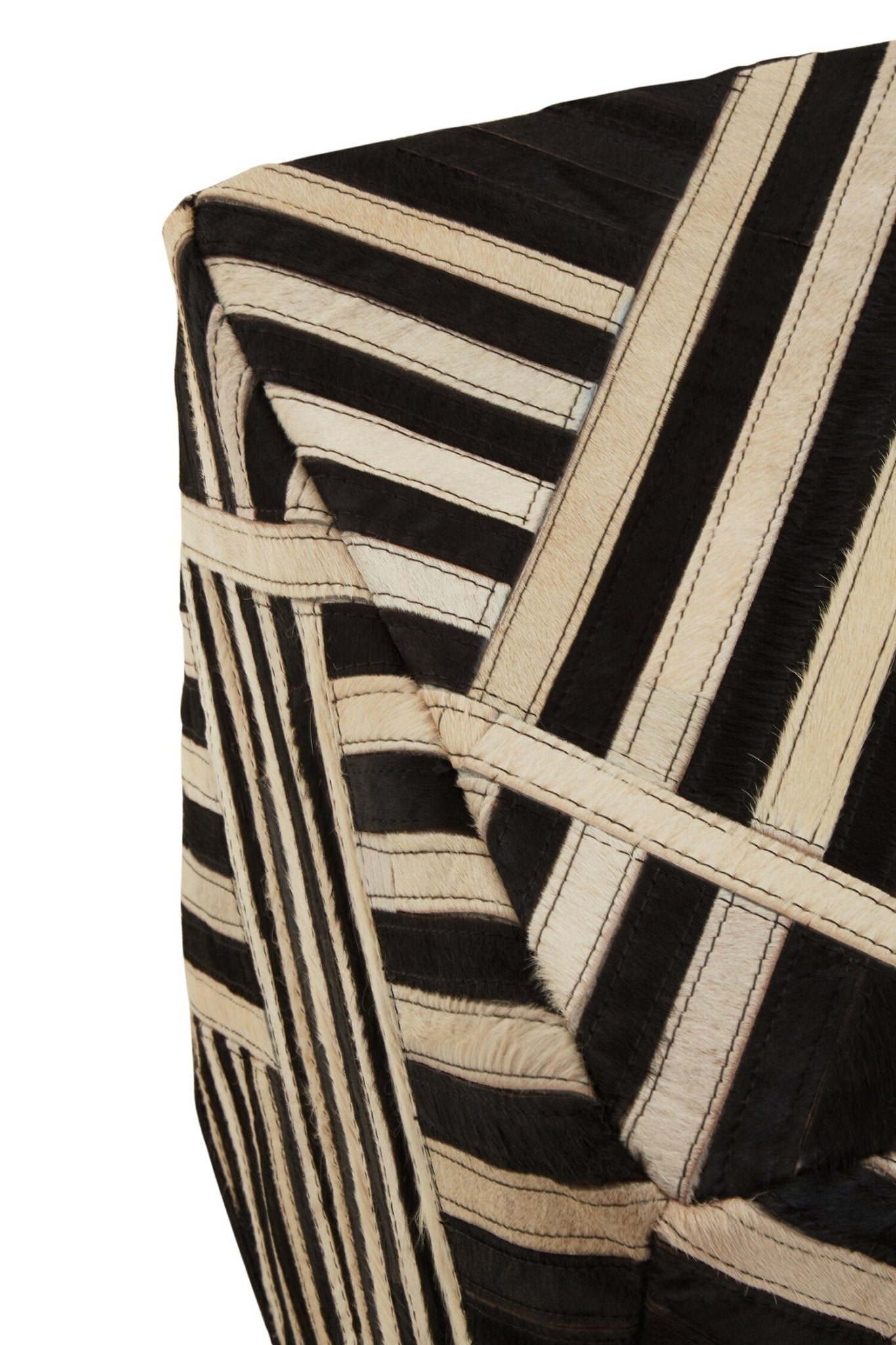 Bosie Safira Black And White Stripe Leather Pouffe | Luxury Home Accessories | Heulog Glow