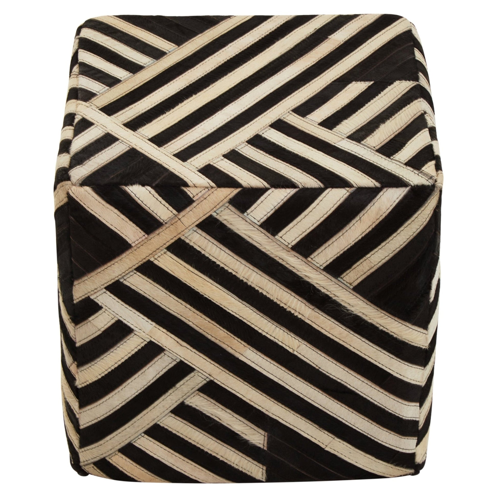 Bosie Safira Black And White Stripe Leather Pouffe | Luxury Home Accessories | Heulog Glow