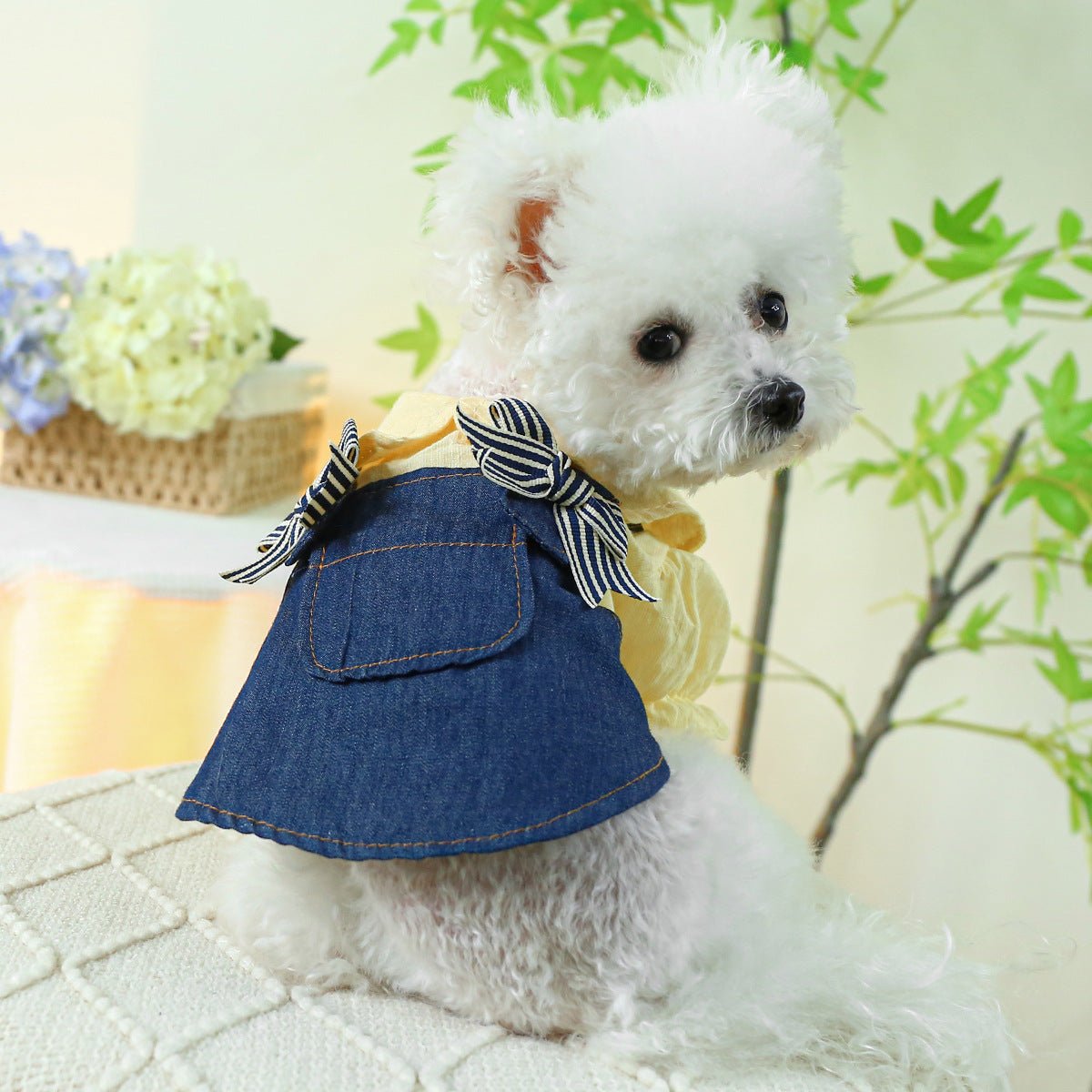 Bow Student Blue And White Bow Suspender Skirt | Luxury Home Accessories | Heulog Glow