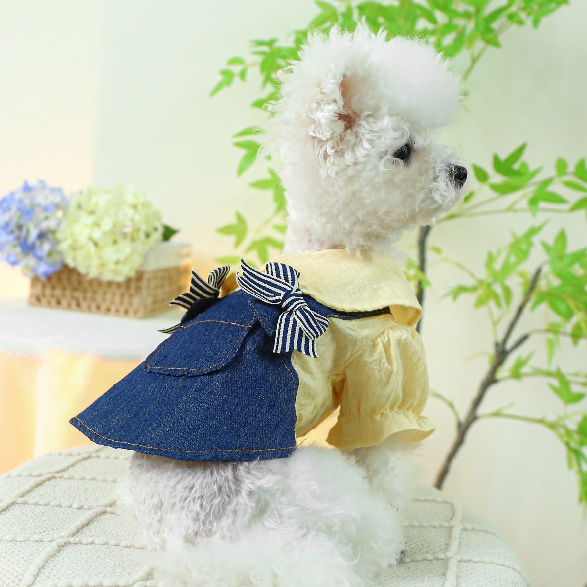 Bow Student Blue And White Bow Suspender Skirt | Luxury Home Accessories | Heulog Glow