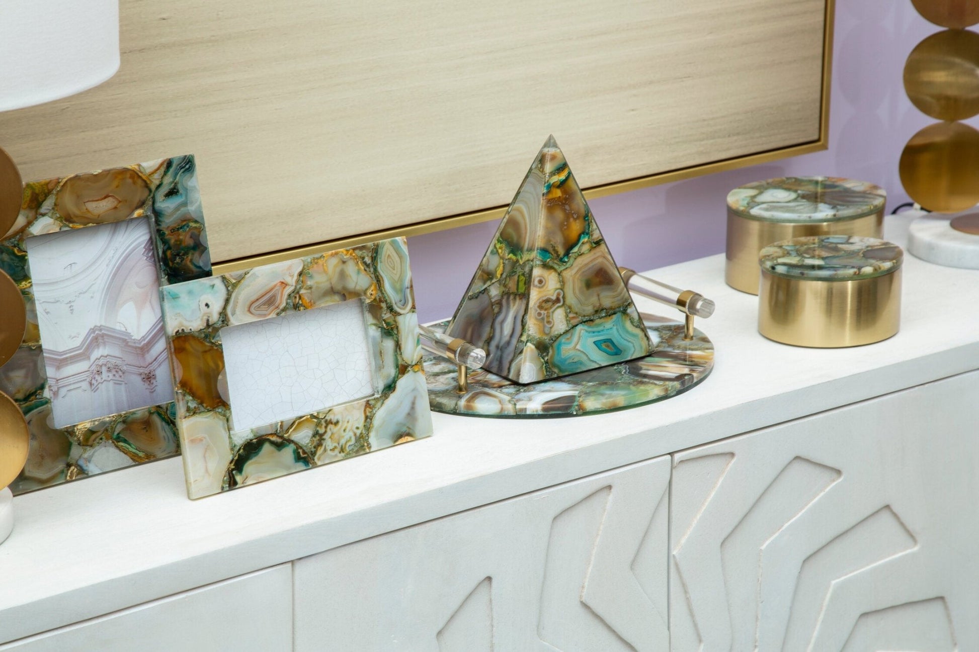 Bowerbird Large Trinket Box with Agate | Luxury Home Accessories | Heulog Glow