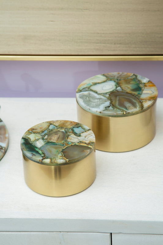 Bowerbird Large Trinket Box with Agate | Luxury Home Accessories | Heulog Glow