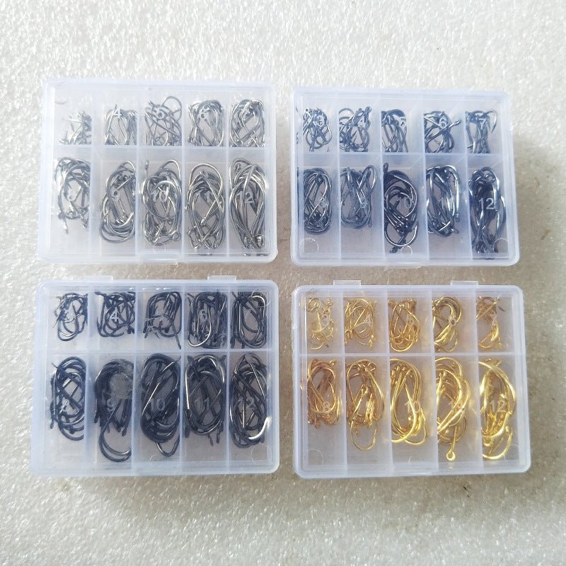 Boxed Fish Hook 100 Pieces Of Tube With Ise Ni 3-12 Barbed Hook, Holed Gold And Black Small Accessories | Luxury Home Accessories | Heulog Glow