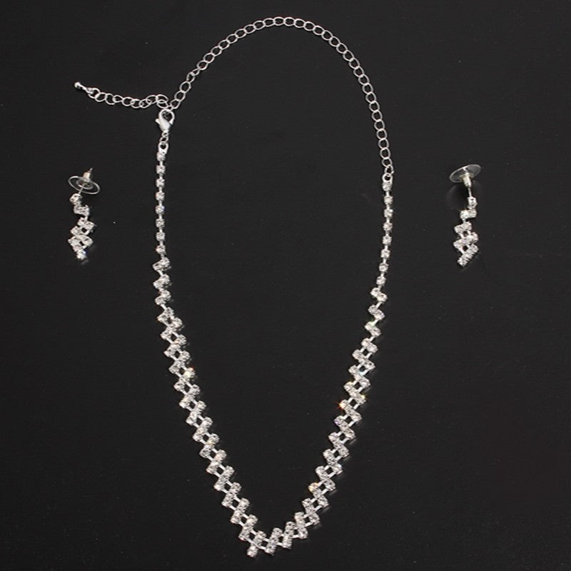 Bridal Jewelry two sets, bridal Rhinestone chain, Wedding Necklace, earring, Rhinestone Necklace, marriage two sets | Luxury Home Accessories | Heulog Glow