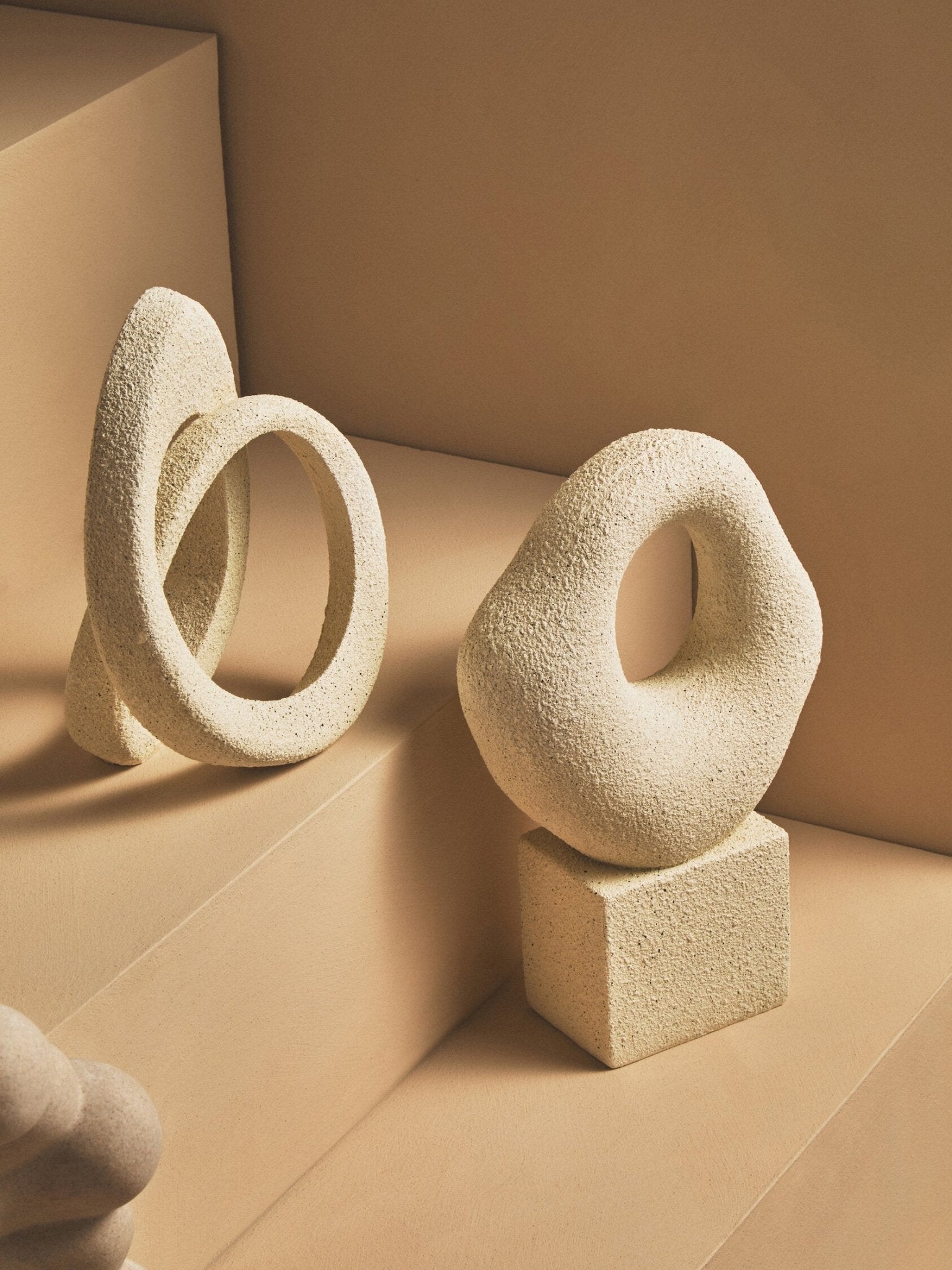 Broc Cream Textured Abstract Loop Sculpture On Pedestal | Luxury Home Accessories | Heulog Glow