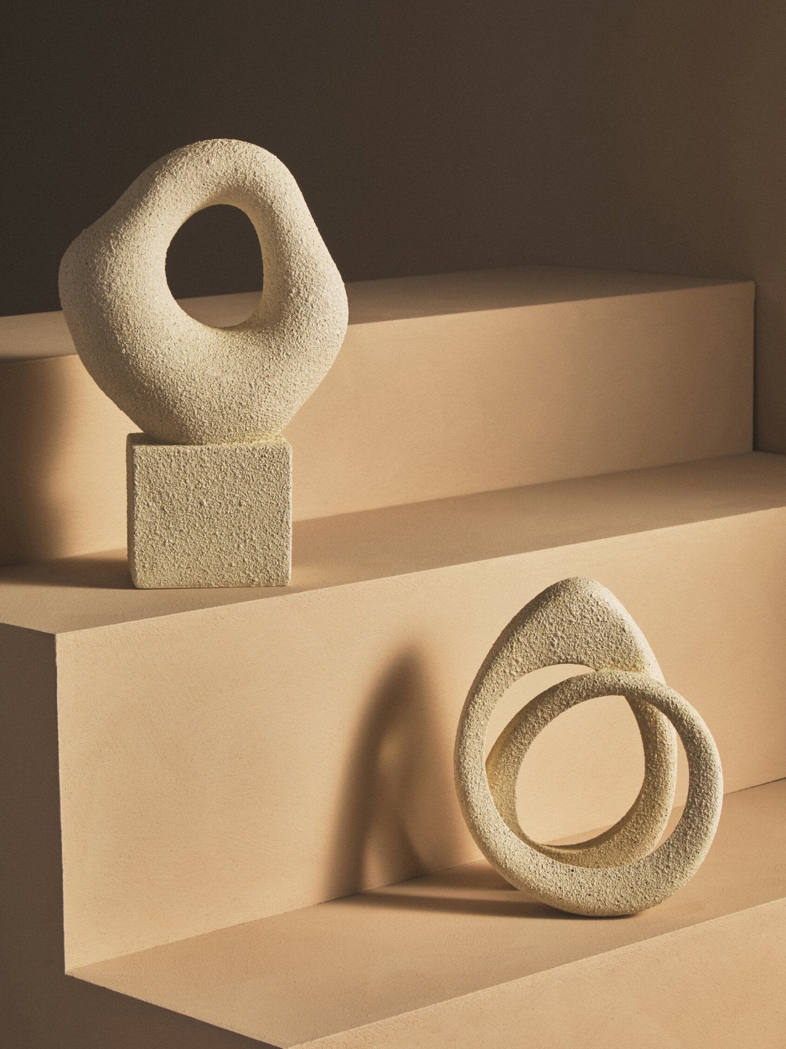 Broc Cream Textured Abstract Loop Sculpture On Pedestal | Luxury Home Accessories | Heulog Glow