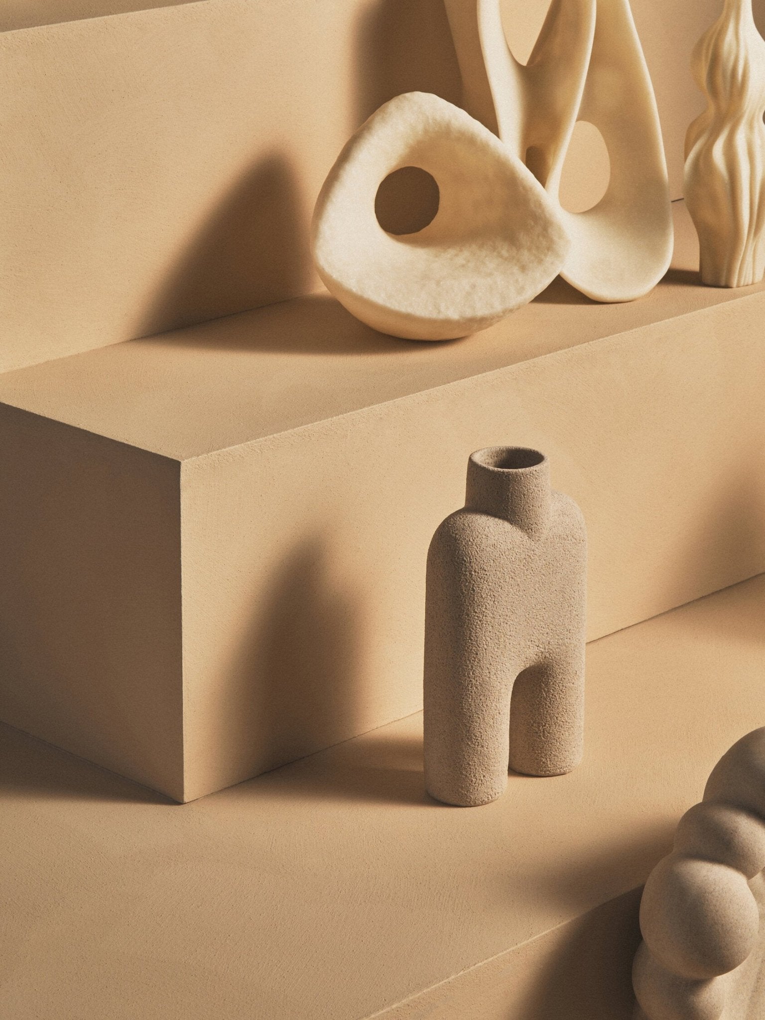 Broc Cream Textured Geometric Sculpture | Luxury Home Accessories | Heulog Glow