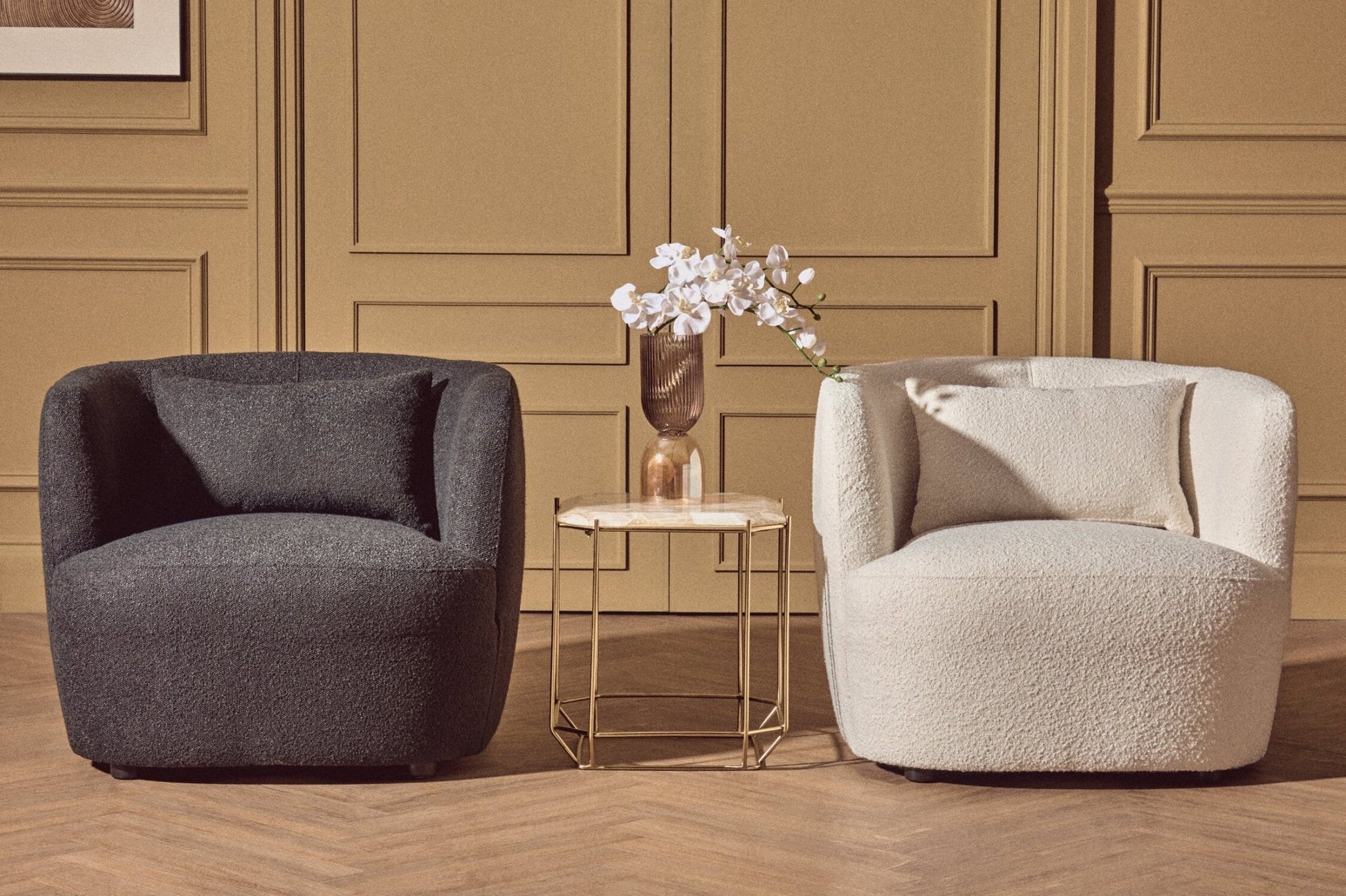 Bruge Textured Cream Curved Chair | Luxury Home Accessories | Heulog Glow