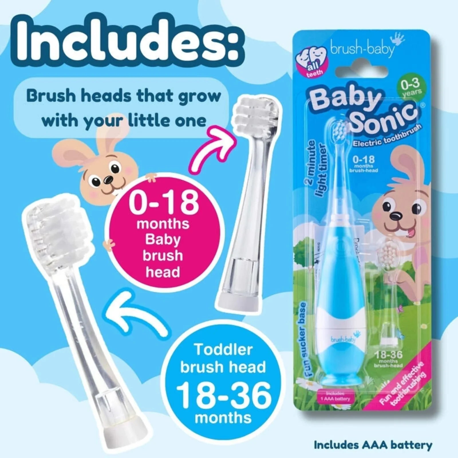 brush-baby BabySonic Electric Toothbrush 0-3 years - Blue | Luxury Home Accessories | Heulog Glow