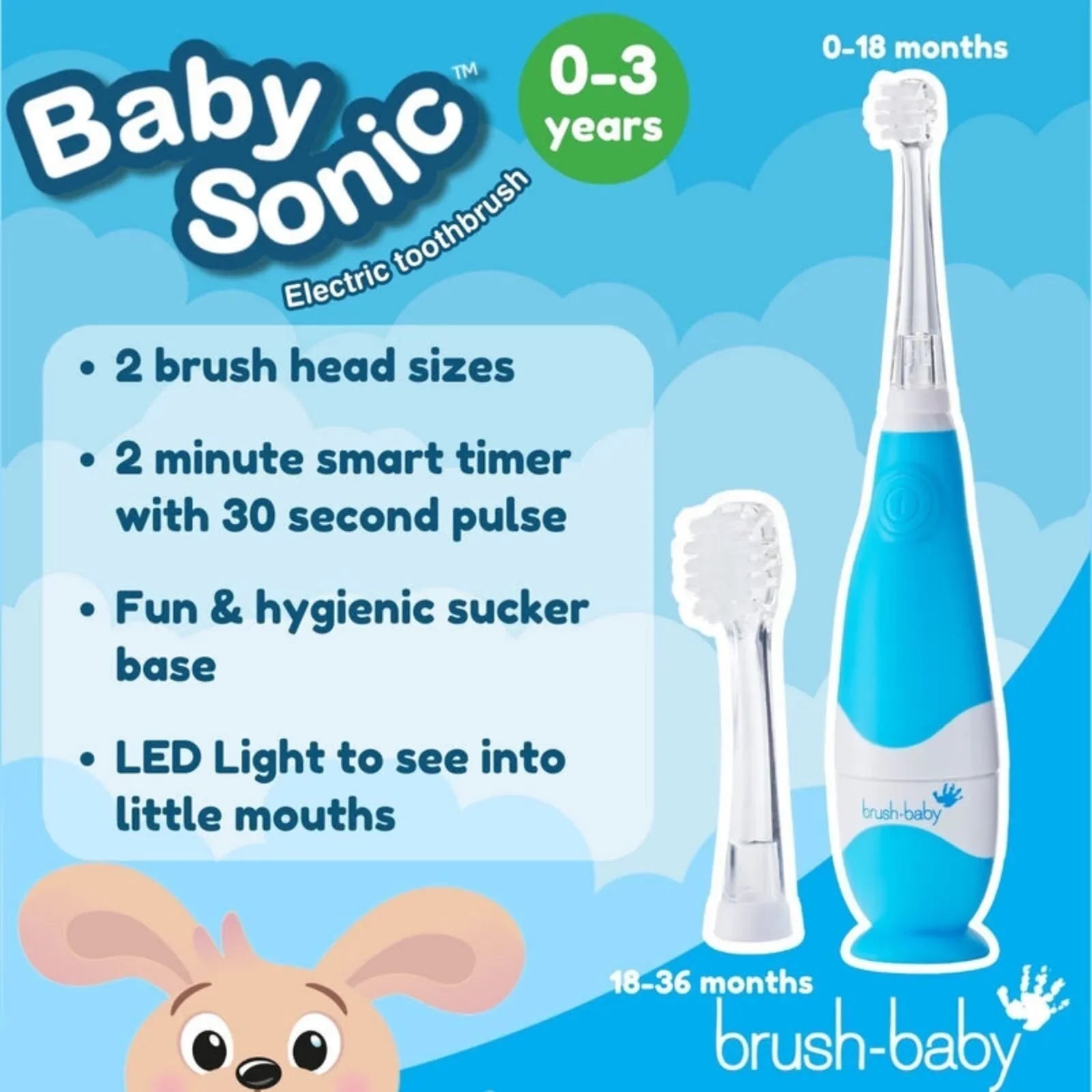 brush-baby BabySonic Electric Toothbrush 0-3 years - Blue | Luxury Home Accessories | Heulog Glow