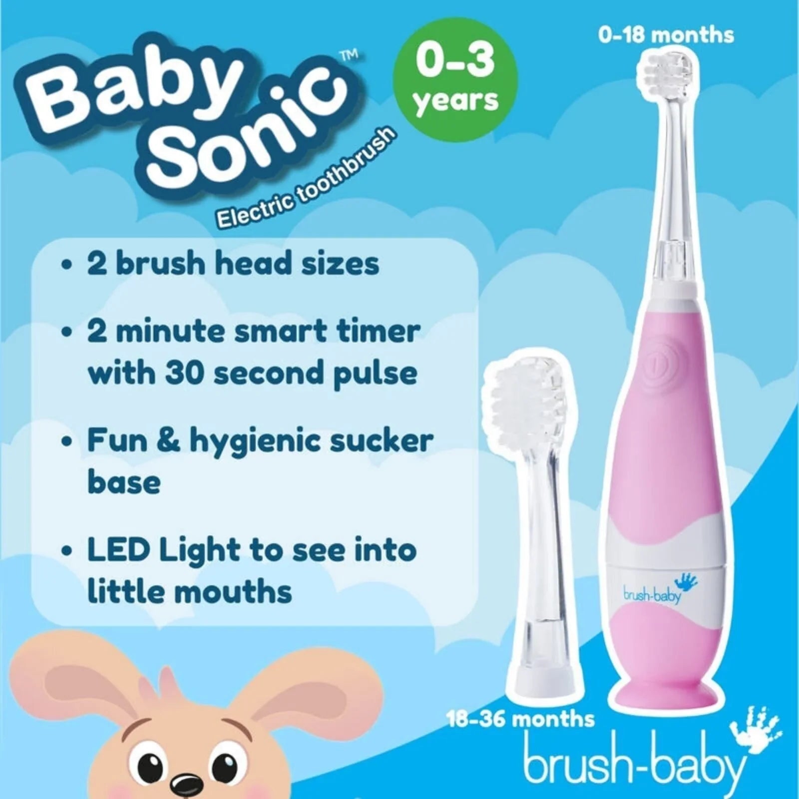 brush-baby BabySonic Electric Toothbrush 0-3 years - Pink | Luxury Home Accessories | Heulog Glow