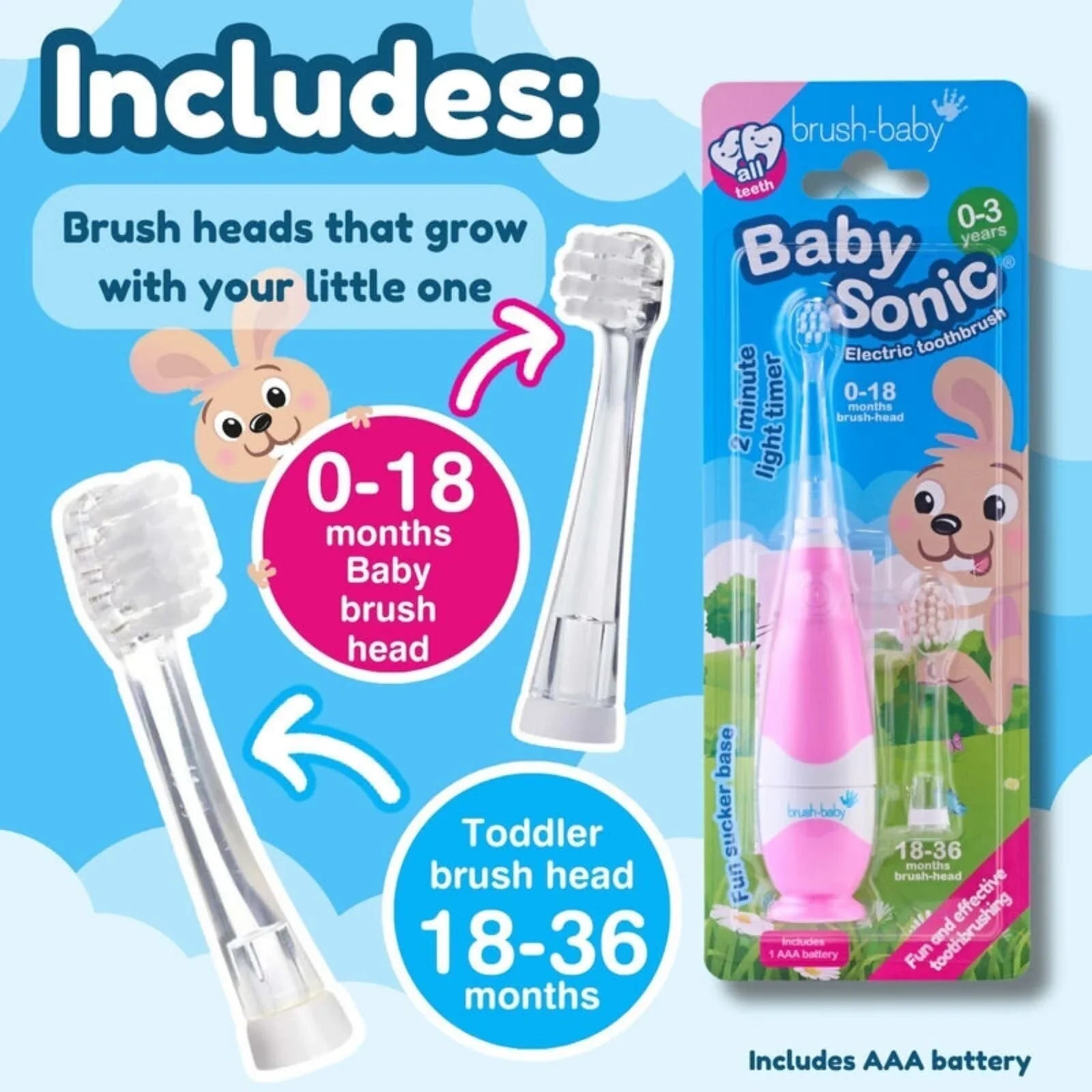 brush-baby BabySonic Electric Toothbrush 0-3 years - Pink | Luxury Home Accessories | Heulog Glow
