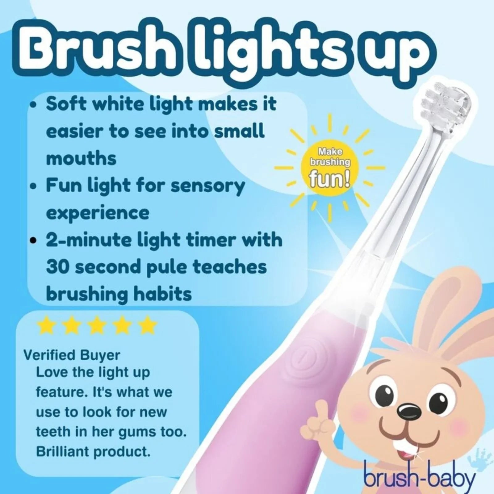 brush-baby BabySonic Electric Toothbrush 0-3 years - Pink | Luxury Home Accessories | Heulog Glow