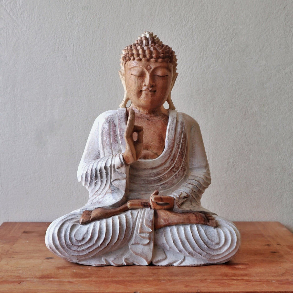 Buddha Statue Whitewash - 30cm Teaching Transmission | Luxury Home Accessories | Heulog Glow