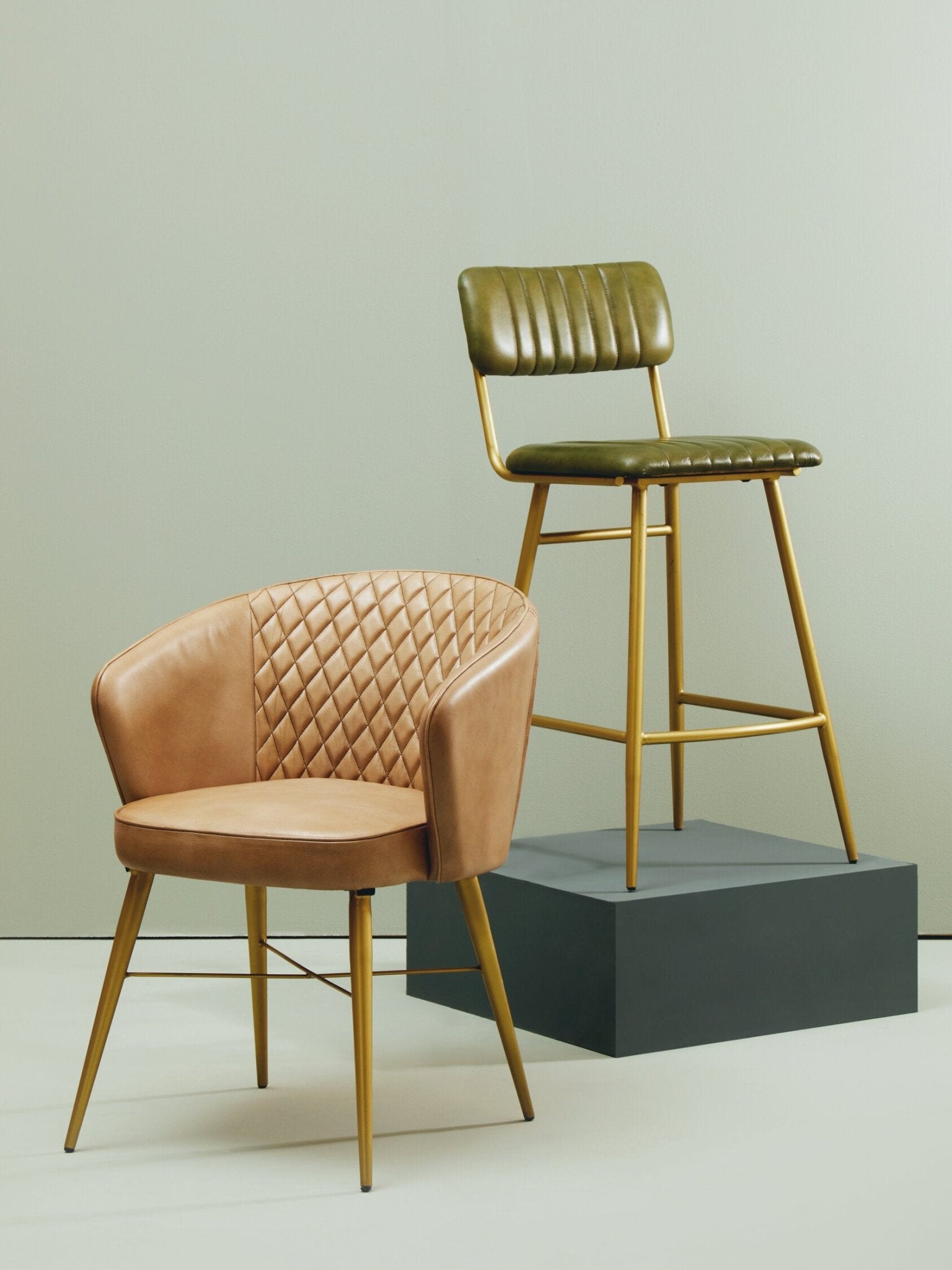 Buffalo Grey Leather Chair With Gold Finish Legs | Luxury Home Accessories | Heulog Glow
