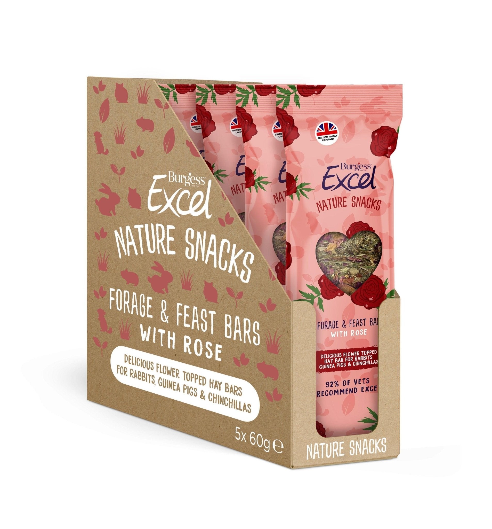 Burgess Excel Nature Snacks Forage & Feast Rose Bars 5 x 60g | Luxury Home Accessories | Heulog Glow