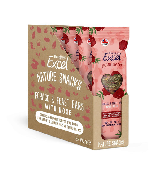 Burgess Excel Nature Snacks Forage & Feast Rose Bars 5 x 60g | Luxury Home Accessories | Heulog Glow
