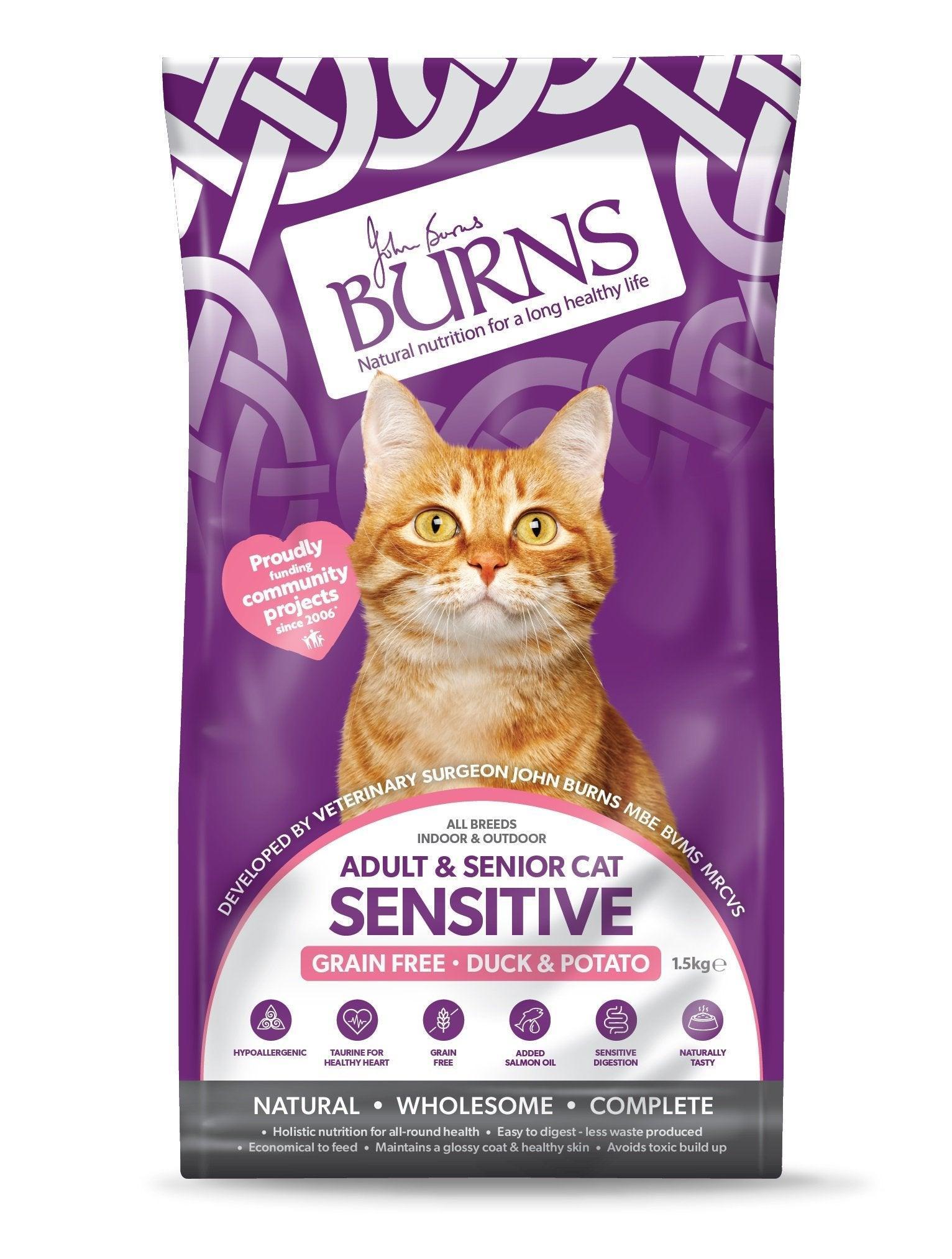 Burns Adult & Senior Cat Sensitive Grain Free Duck & Potato 300g | Luxury Home Accessories | Heulog Glow